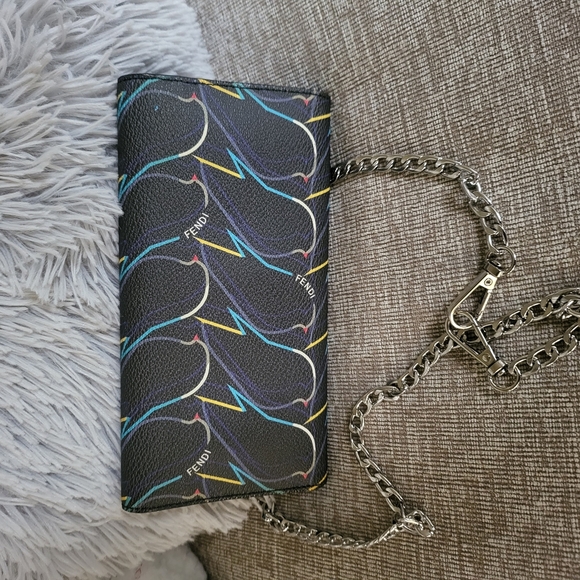 FENDI GREY COATED CANVAS BIRDS CONTINENTAL LONG WALLET 8M0340 - Picture 2 of 10